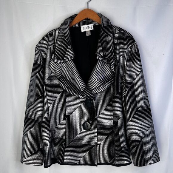Joseph Ribkoff Black Gray Geometric Structured Collar Blazer Jacket Size 22 - Picture 11 of 11